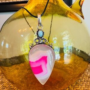 LARIMAR Mini Stone set with Pink color enhanced PENDANT 925 Silver